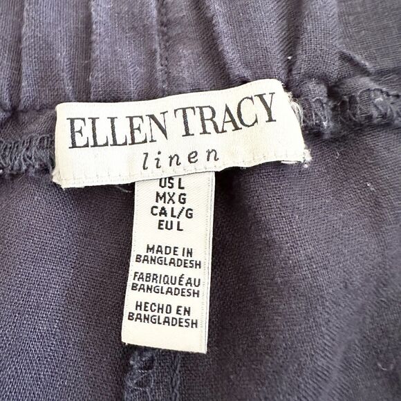 Ellen Tracy Linen Pants Size XL Navy Stretch Waistband Drawstring - Picture 3 of 8
